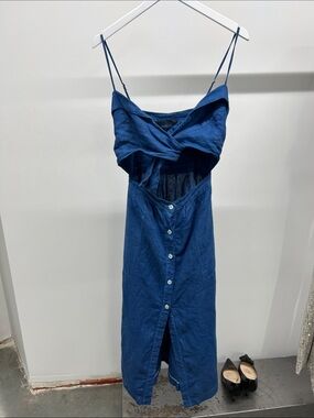 Reformation Blue Cutout Button-Front Maxi Dress